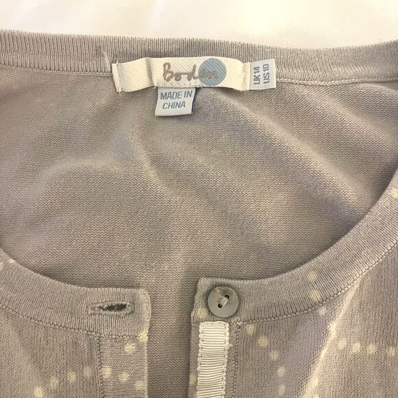 Boden Womens Knit Cardigan Sweater Sz 10 Taupe Abstract Long Sleeve Casual Work - Picture 3 of 14